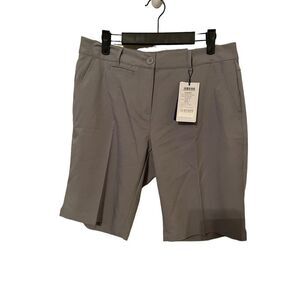 NEW Lesmart Womens Light Grey Flat Front Standard Fit Stretch Golf Shorts Size 8